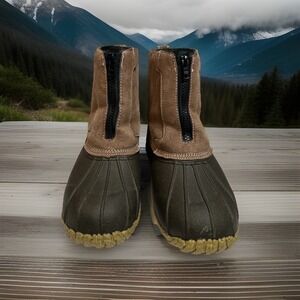 Womens Red Head Duck Boots Size 8 Brown Leather Upper Rubber Bottoms Green Plaid